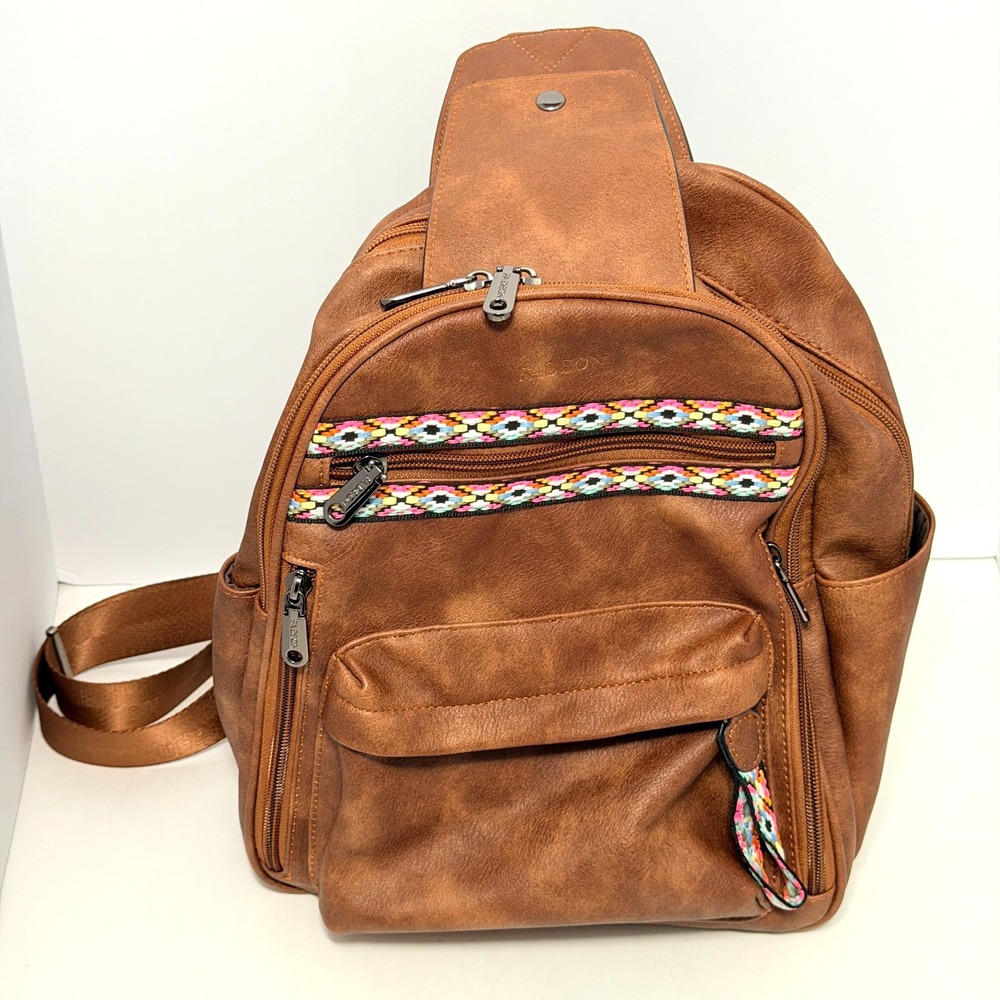 FADEON Small Backpack Purse for Women Brown Multi Pocket Vegan Leather Bag